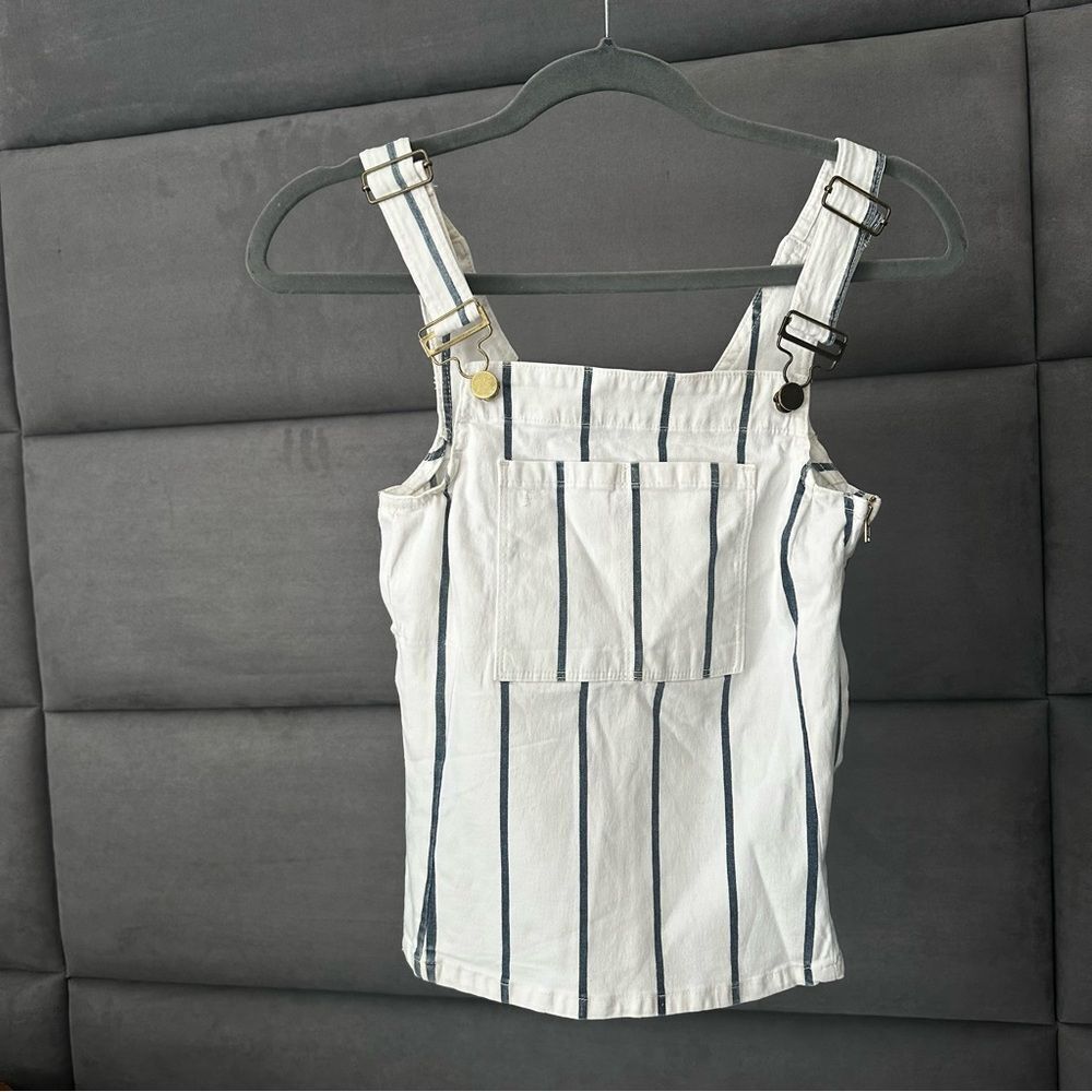 FRAME DENIM women's white blue strip overall top size Small